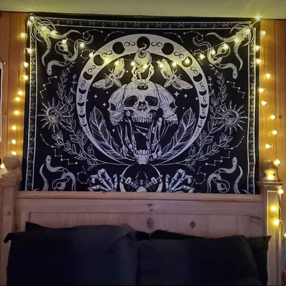 Gothic Tapestry w/ skulls, snakes, moths, etc.